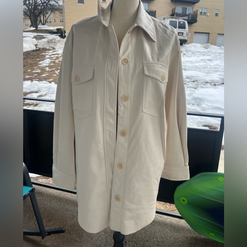 Wilfred Cream Button-Up Utility Leather Jacket